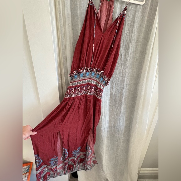 Farm Rio Red Blue Bohemian Drop Waist Maxi Dress size Medium - Picture 2 of 11